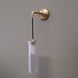 Antique Brass Hanging Light on Wall with Fluted Glass