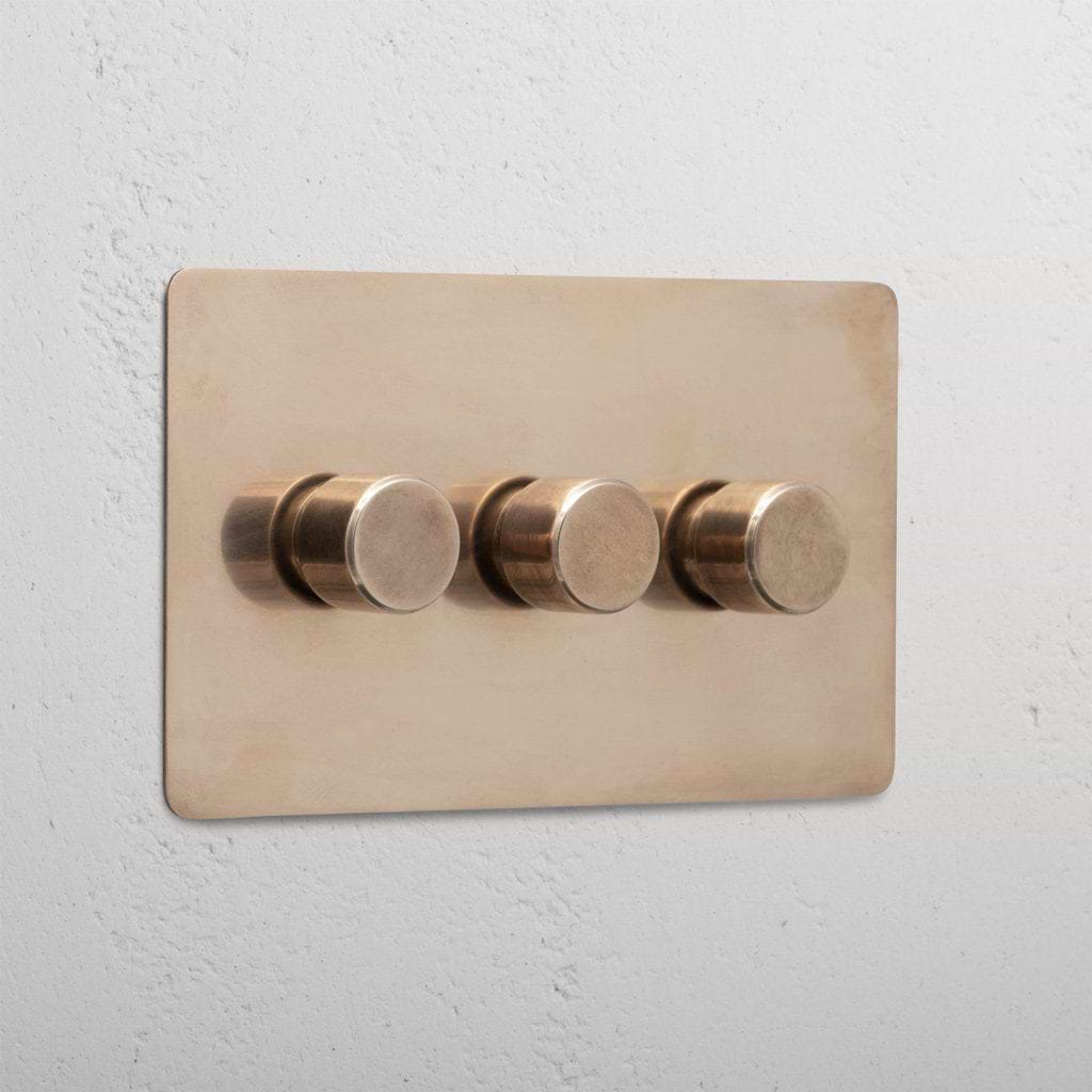 Designer antique brass 3 gang 2 way dimmer light switch