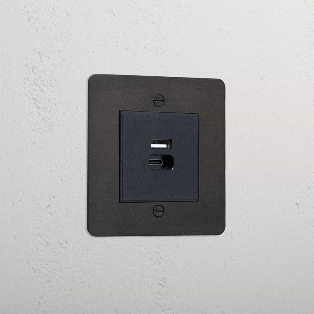 Bronze designer USB A+C fast charge socket black