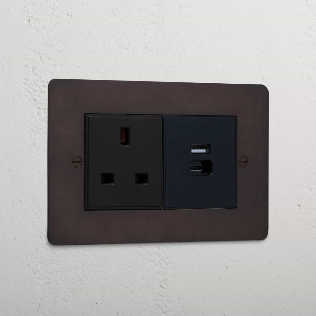 Bronze interior 13A socket + USB A+C fast charge black