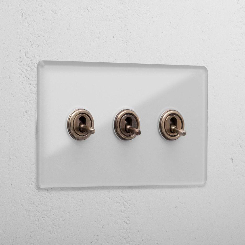 Clear antique brass 3 gang 2 way premium toggle light switch
