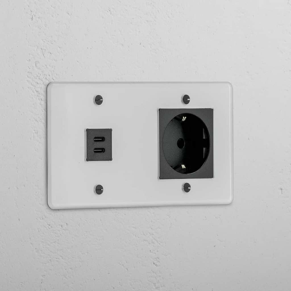 Doppel-USB-30-W- und Schuko-Modul mit hoher Kapazität – Durchsichtig + Schwarz – Stromversorgung zu Hause