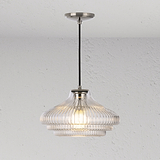 Brookfield hängende Medium-Deckenleuchte geriffeltes Glas – Poliertes Nickel