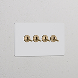 Zweifachrahmen mit 4x Kipphebelschalter – Lackierbar + Antikes Messing