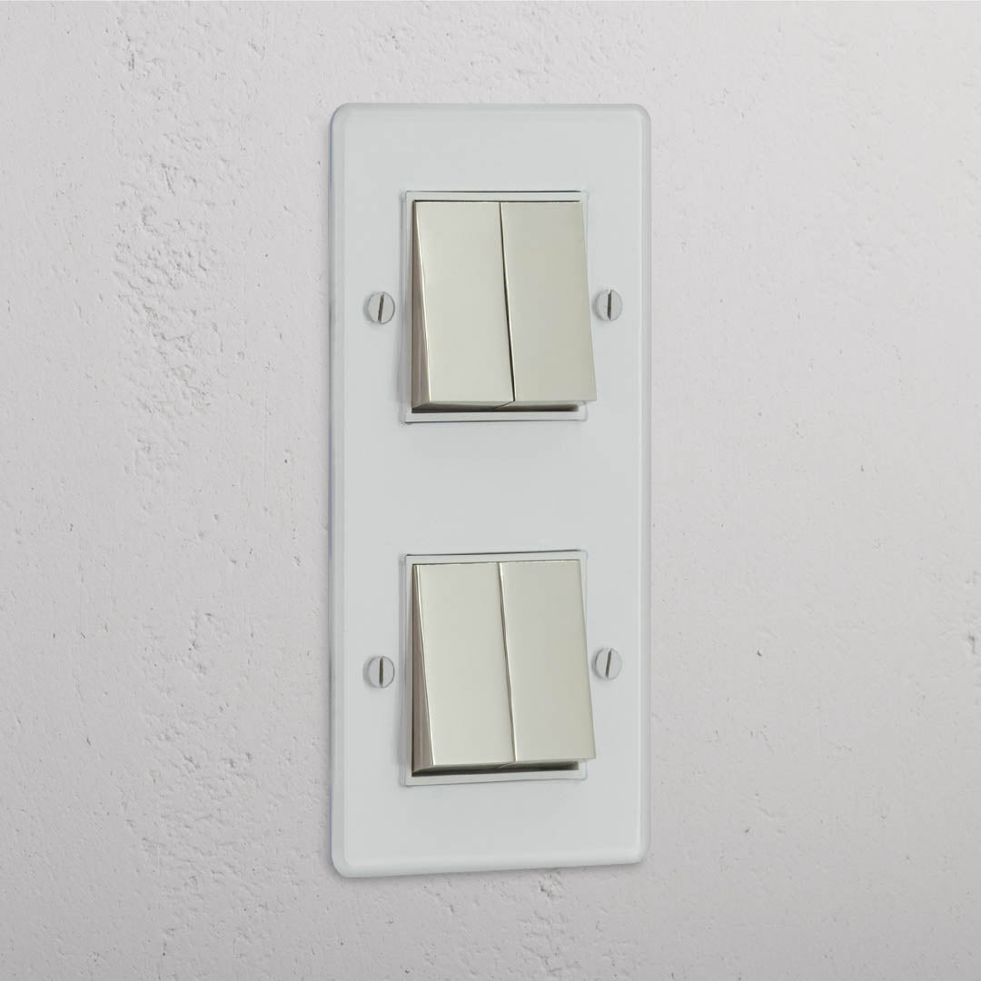 4x vertikaler Doppel-Wippschalter – Durchsichtig + Poliertes Nickel + Weiß – Fortschrittliches Lichtsteuerungssystem