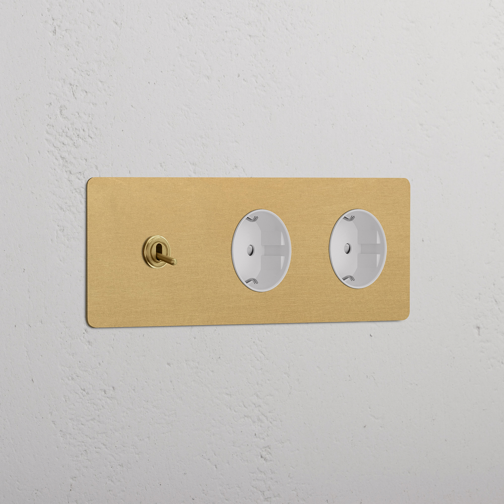 Kipphebel & SchuKo-Modul 2x in Dreifachrahmen rund – Antikes Messing + Weiß 