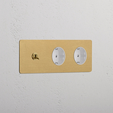 Kipphebel & SchuKo-Modul 2x in Dreifachrahmen rund – Antikes Messing + Weiß 