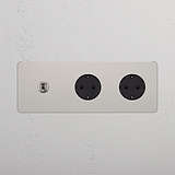 Kipphebel & SchuKo-Modul 2x in Dreifachrahmen rund – Poliertes Nickel + Schwarz  