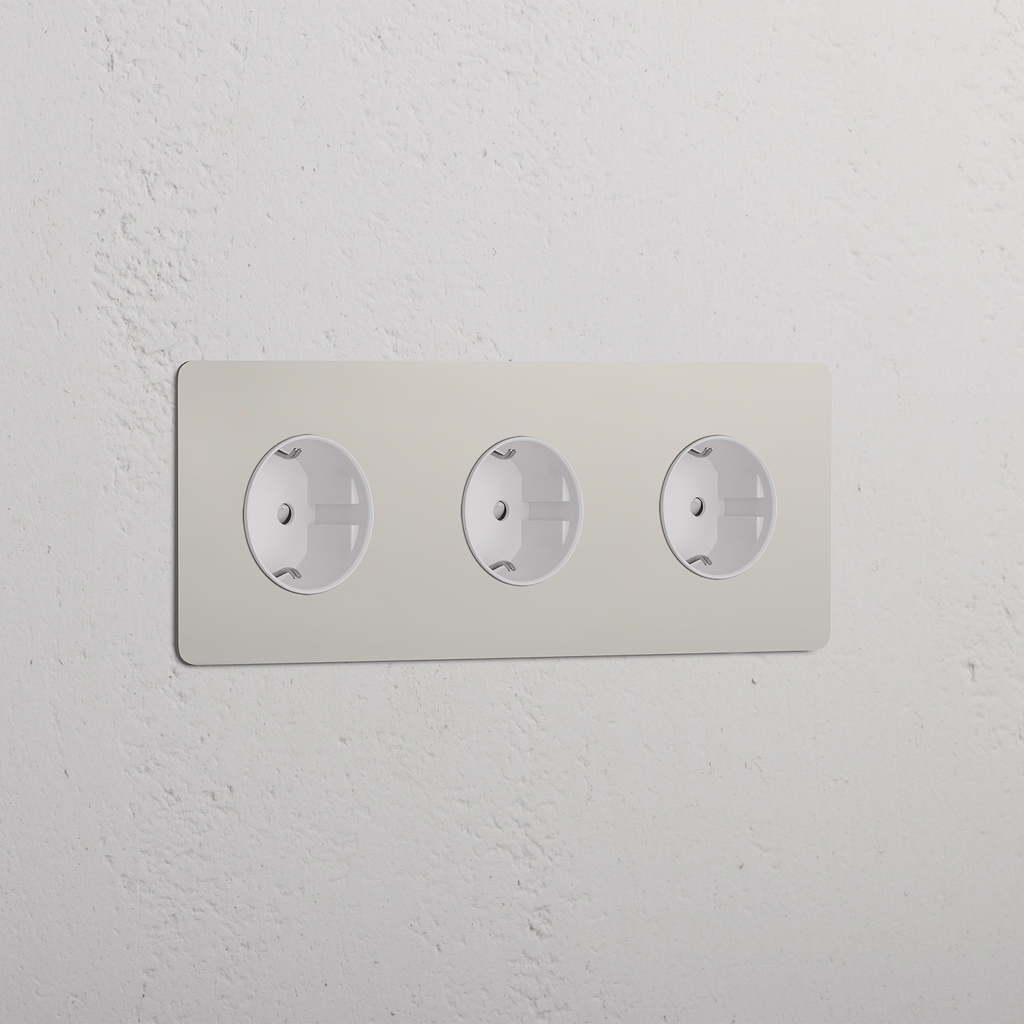 Triple 3x Schuko Module - Polished Nickel White