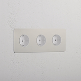 Triple 3x Schuko Module - Polished Nickel White