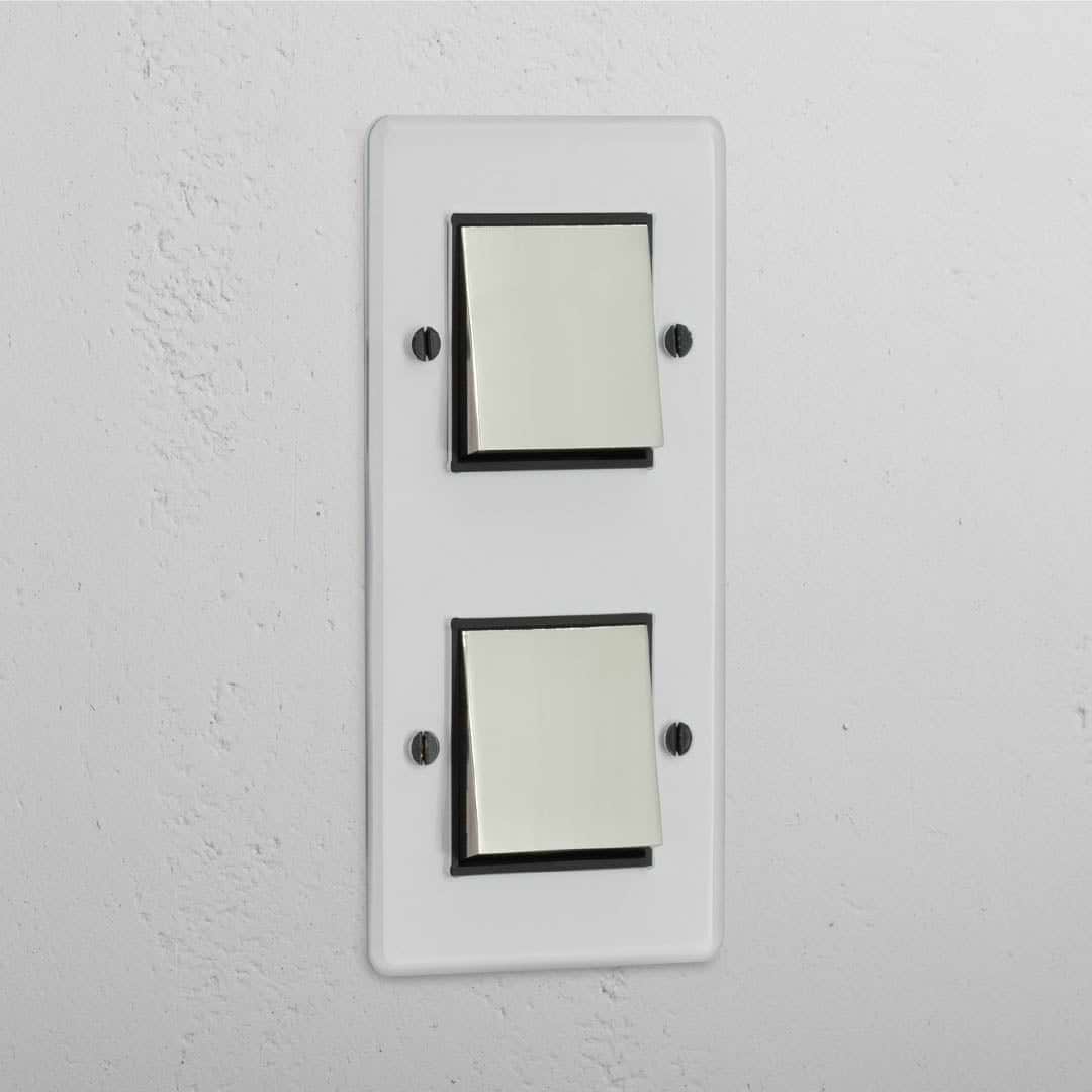 Schlanker vertikaler Doppel-Wippschalter – Durchsichtig + Poliertes Nickel + Schwarz – moderne Lichtsteuerung