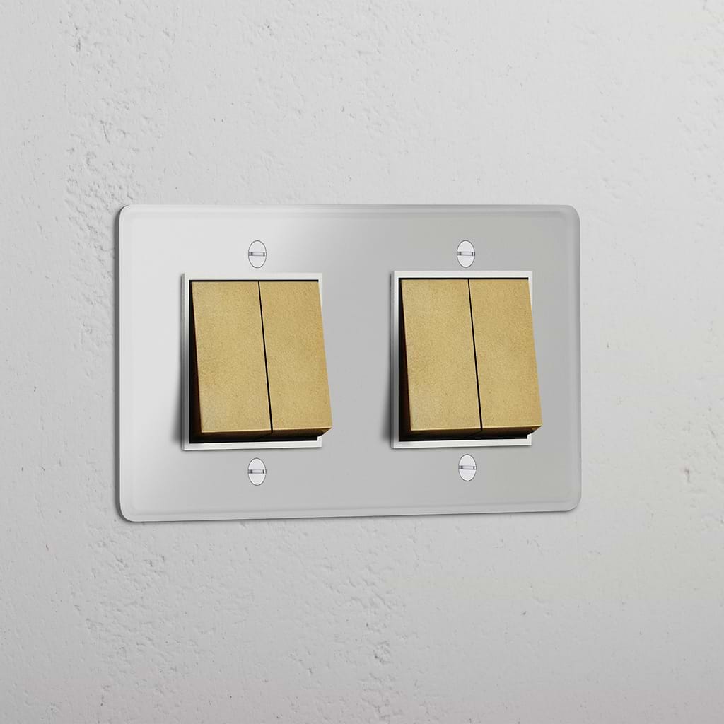 Doppel-Wippschalter – Transparent + Antikes Messing + Weiß – mit 4 Positionen – Modernes Lichtmanagement