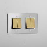 Doppel-Wippschalter – Transparent + Antikes Messing + Weiß – mit 4 Positionen – Modernes Lichtmanagement