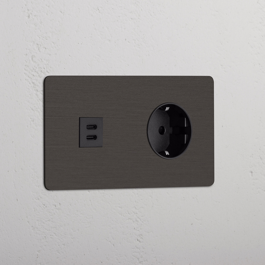 Double USB 30W & Schuko Module - Bronze Black