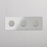 Dreifachrahmen mit 3x Mehrpunkt-Dimmerschalter – Transparent + Poliertes Nickel