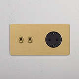 Kipphebel 2x & SchuKo-Modul 1x in Zweifachrahmen rund – Antikes Messing + Schwarz  