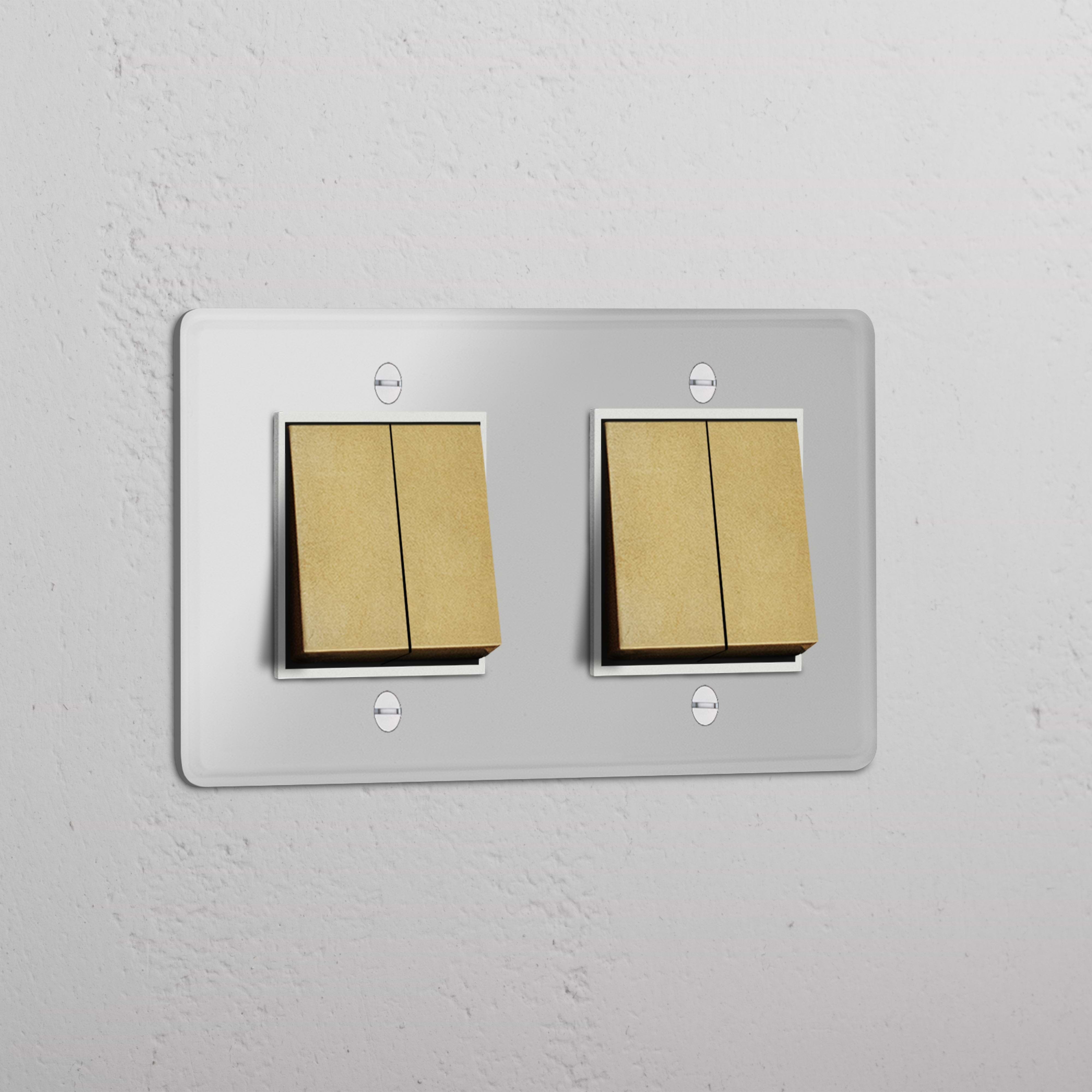 Doppel-Wippschalter – Transparent + Antikes Messing + Weiß – mit 4 Positionen – Modernes Lichtmanagement