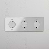 SchuKo-Steckdoseneinsatz (Typ F) rund 3x in Dreifachrahmen – Durchsichtig + Weiß