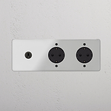 Kipphebel & SchuKo-Modul 2x in Dreifachrahmen rund – Durchsichtig Bronze + Schwarz 
