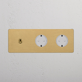 Kipphebel & SchuKo-Modul 2x in Dreifachrahmen rund – Antikes Messing + Weiß 