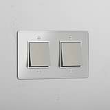 Doppel-Wippschalter – Poliertes Nickel + Weiß + Transparent – moderne Lichtsteuerungslösung