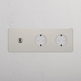 Kipphebel & SchuKo-Modul 2x in Dreifachrahmen rund – Poliertes Nickel + Weiß