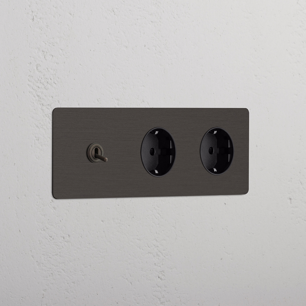 Kipphebel & SchuKo-Modul 2x in Dreifachrahmen rund – Bronze + Schwarz 