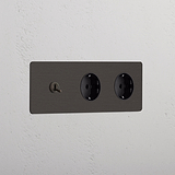 Kipphebel & SchuKo-Modul 2x in Dreifachrahmen rund – Bronze + Schwarz 