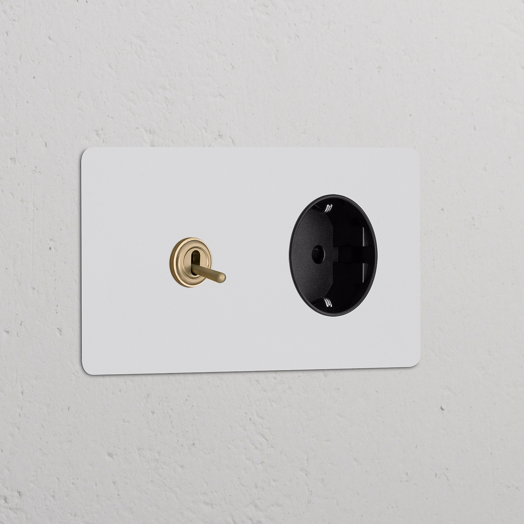 Zweifachrahmen mit Kipphebelschalter + Schuko Typ F runder Steckdoseneinsatz – Lackierbar + Bronze + Schwarz