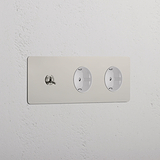 Kipphebel & SchuKo-Modul 2x in Dreifachrahmen rund – Poliertes Nickel + Weiß