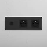 Bronze + Schwarz – hocheffiziente dreifache Steckdose – USB 30 W und französisches Modul mit zwei Anschlüssen – ideal für leistungsstarkes Laden – auf weißem Hintergrund