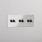 Dreifachrahmen mit 5 Kipphebeln – Durchsichtig + Bronze – Funktionales Lichtschaltsystem