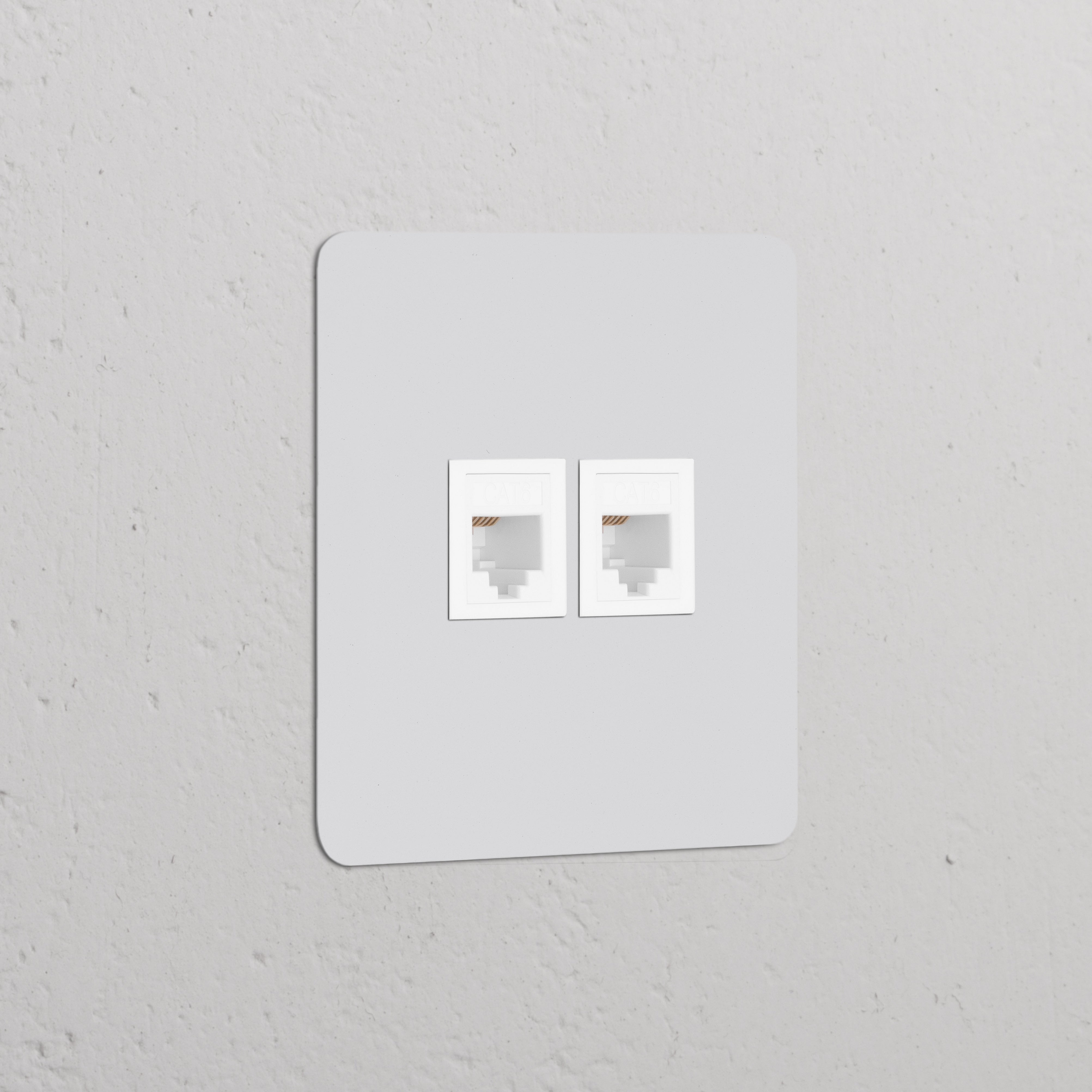 Einfachrahmen mit 2x RJ45-Anschluss – Lackierbar + Weiß, präsentiert Ethernet-Ports passend für Steckdosenmodule.