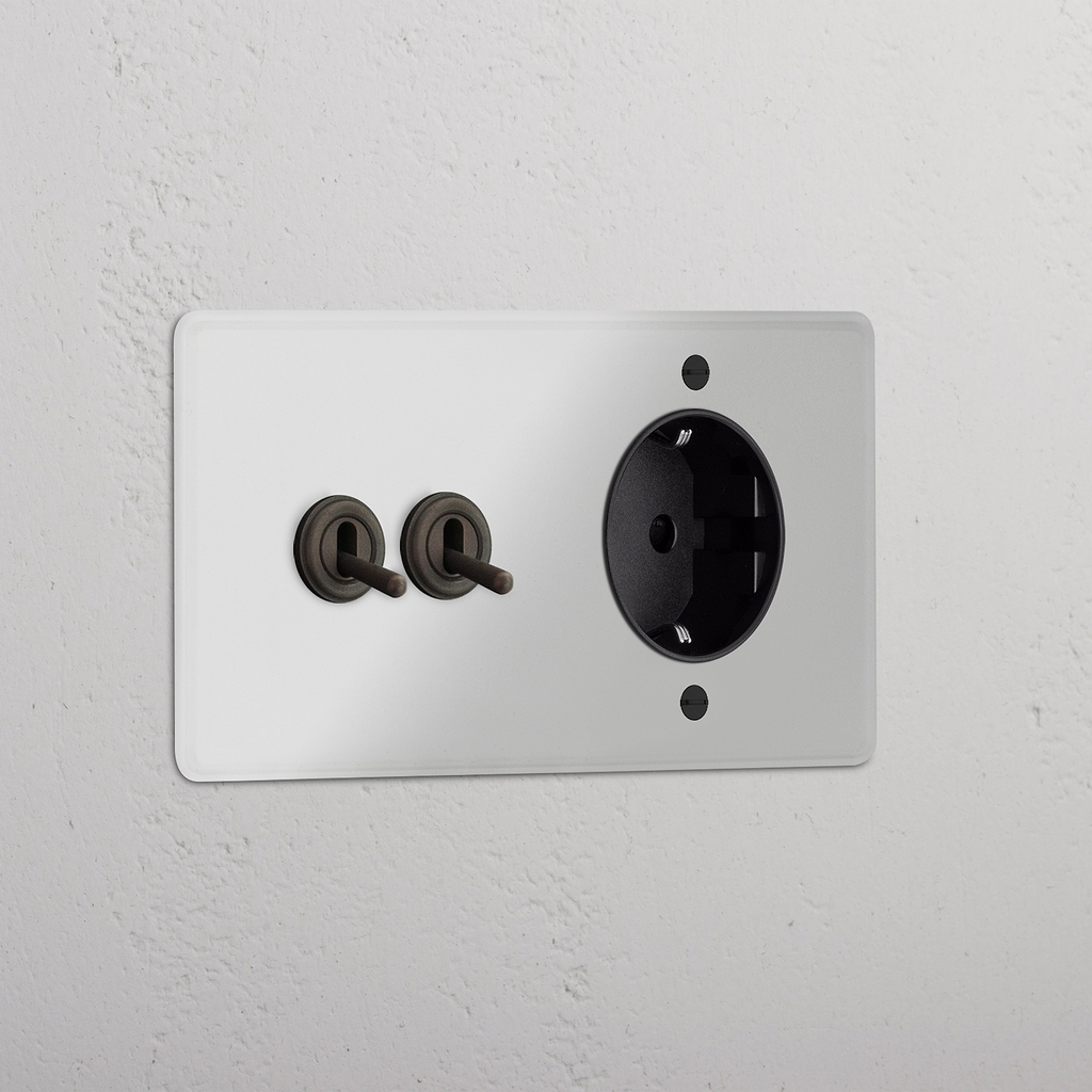 Kipphebel 2x & SchuKo-Modul in Zweifachrahmen rund – Durchsichtig Bronze + Schwarz 