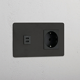 USB 30 W und SchuKo-Steckdose in Zweifachfachrahmen – Bronze + Schwarz – Stromversorgungslösung