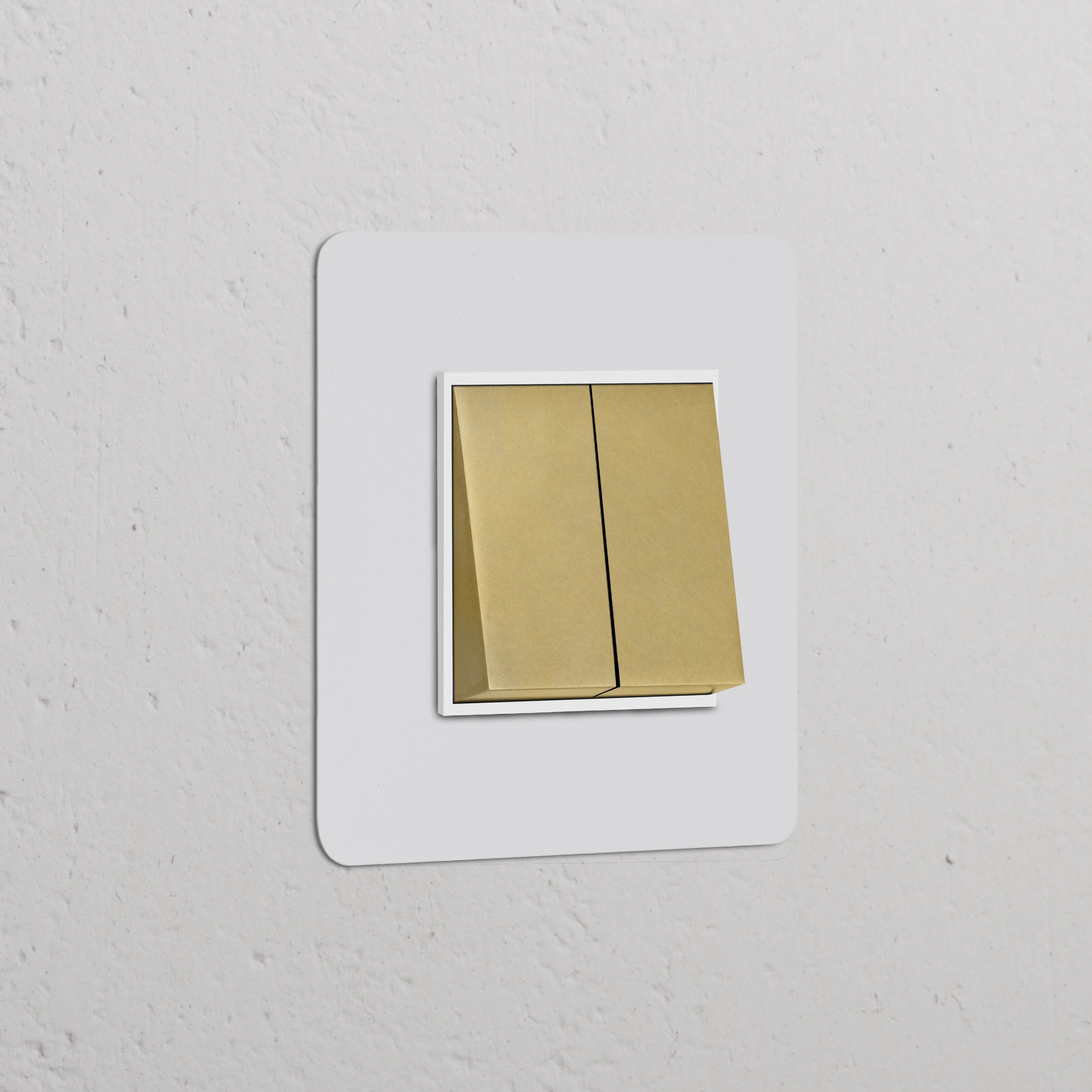 Einfachrahmen mit 2x Wippschalter in antikem Messing und Weiß, lackierbar, passend für Schalter und Dimmer.
