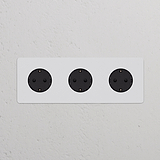 Dreifachrahmen mit 3x Schuko Typ F runder Steckdoseneinsatz – Lackierbar + Schwarz