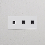 Dreifachrahmen mit 3x USB-Anschluss (30 W) – Lackierbar + Schwarz