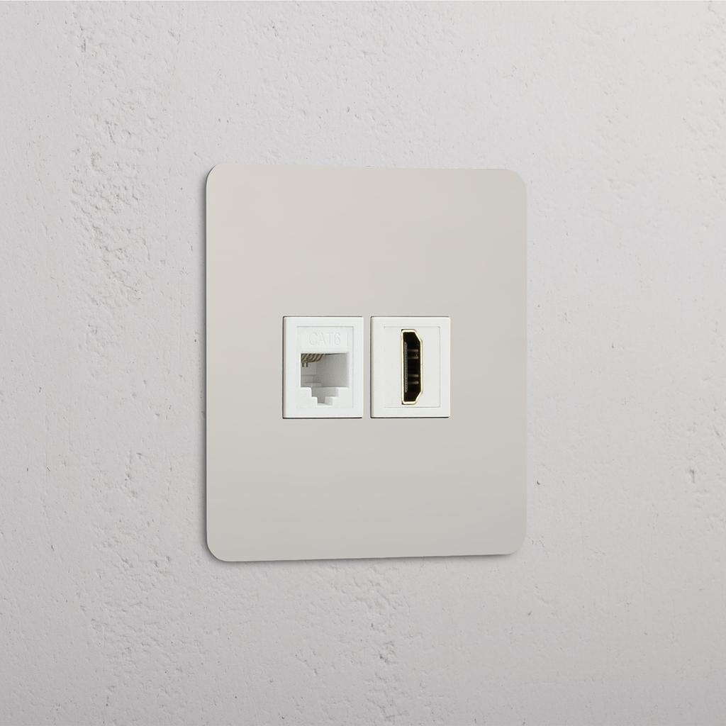Gemischtes High-Definition-Video- und Netzwerk-Konnektivitätszubehör: RJ45- und HDMI-Modul – Poliertes Nickel + Weiß