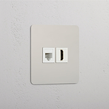 Gemischtes High-Definition-Video- und Netzwerk-Konnektivitätszubehör: RJ45- und HDMI-Modul – Poliertes Nickel + Weiß