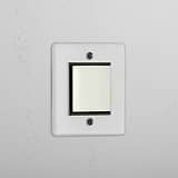 Schalter mit Aus-Position in der Mitte – mit einer Wippe – Durchsichtig + Poliertes Nickel + Schwarz – effizientes Lichtmanagement