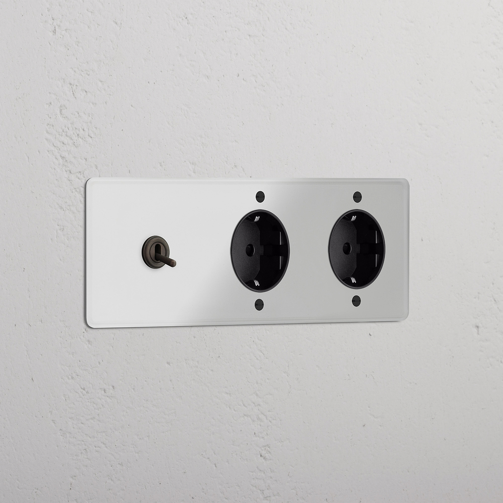 Kipphebel & SchuKo-Modul 2x in Dreifachrahmen rund – Durchsichtig Bronze + Schwarz 