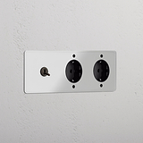 Kipphebel & SchuKo-Modul 2x in Dreifachrahmen rund – Durchsichtig Bronze + Schwarz 