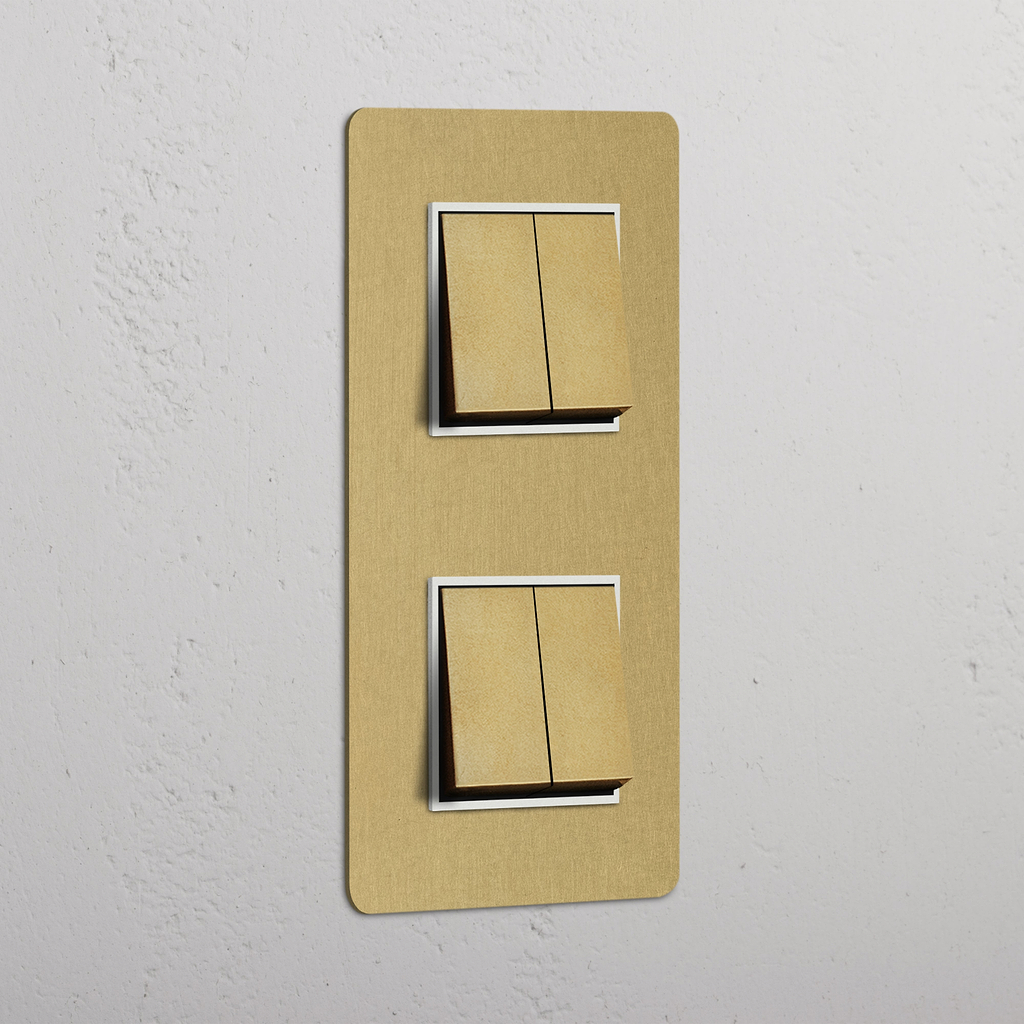 Doppelter vertikaler Wippschalter mit 4 Wippen – Antikes Messing + Weiß – modernes Design