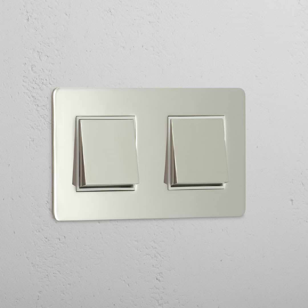 Doppellichtschalter: Poliertes Nickel + Weiß – Doppel-2x-Wippschalter