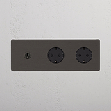 Kipphebel & SchuKo-Modul 2x in Dreifachrahmen rund – Bronze + Schwarz 