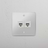 Zwei Ports – RJ45-Modul – Durchsichtig + Weiß – Stabiles Netzwerkverbindungstool – auf weißem Hintergrund