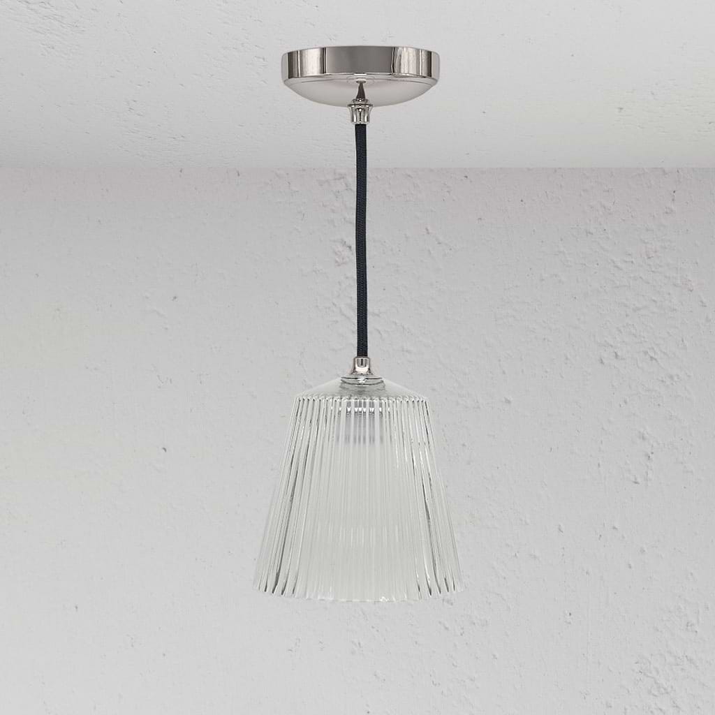 Lámpara de techo colgante Richmond mediana con pantalla de vidrio acanalado - Níquel pulido