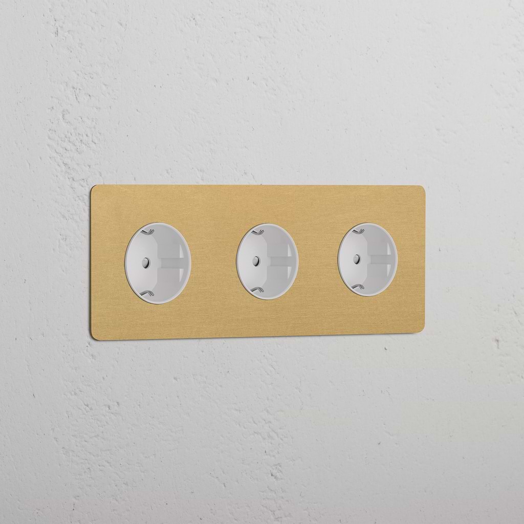 Triple 3x Schuko Module - Antique Brass White