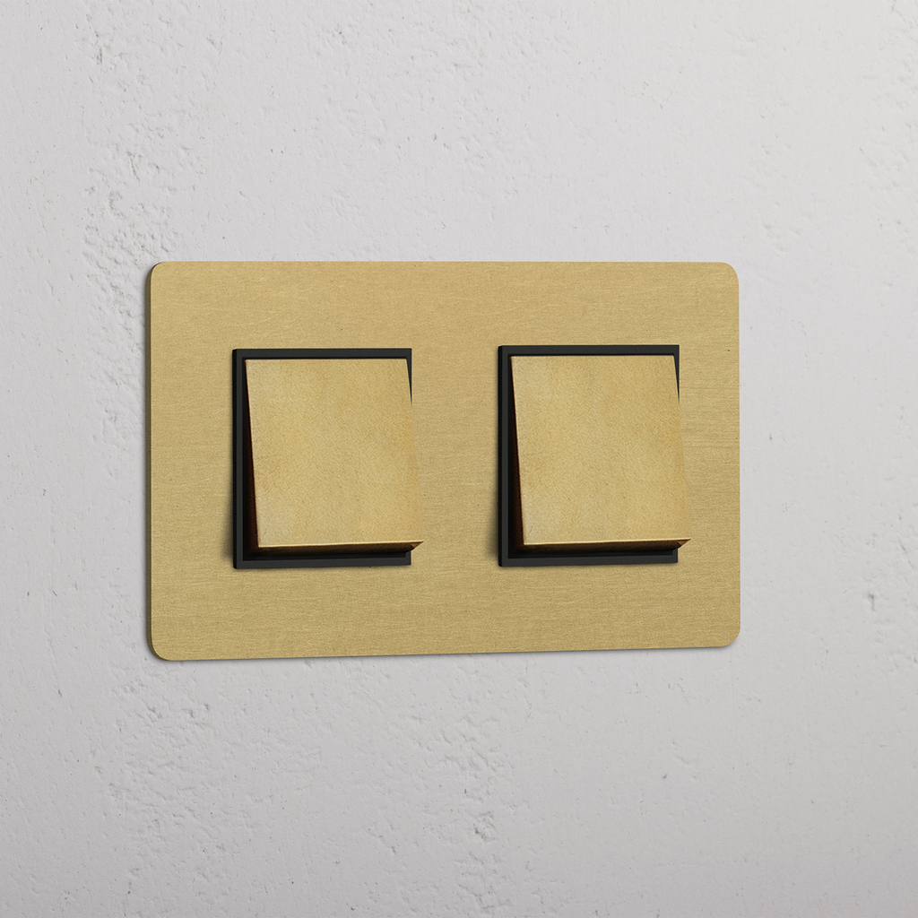 Interruptor doble de balancín x2 - Latón antiguo y negro para interiores modernos